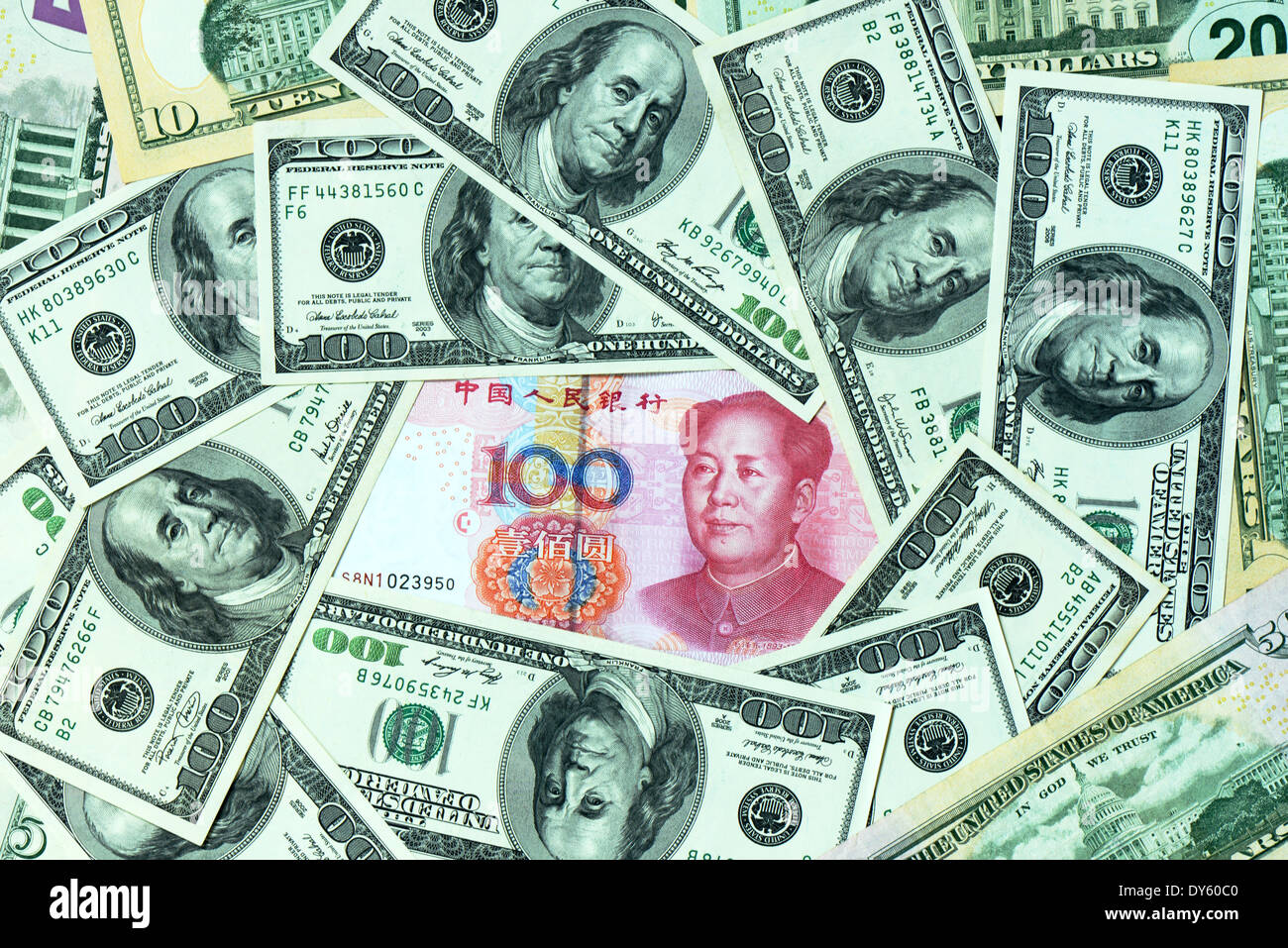 USD und RMB Bank notes Stockfoto
