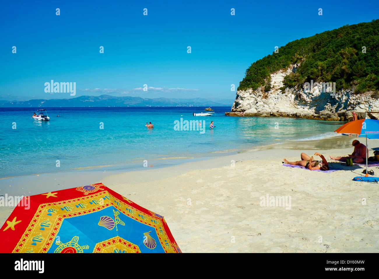 Vrika Strand, Antipaxos (Antipaxi), Ionische Inseln, griechische Inseln, Griechenland, Europa Stockfoto