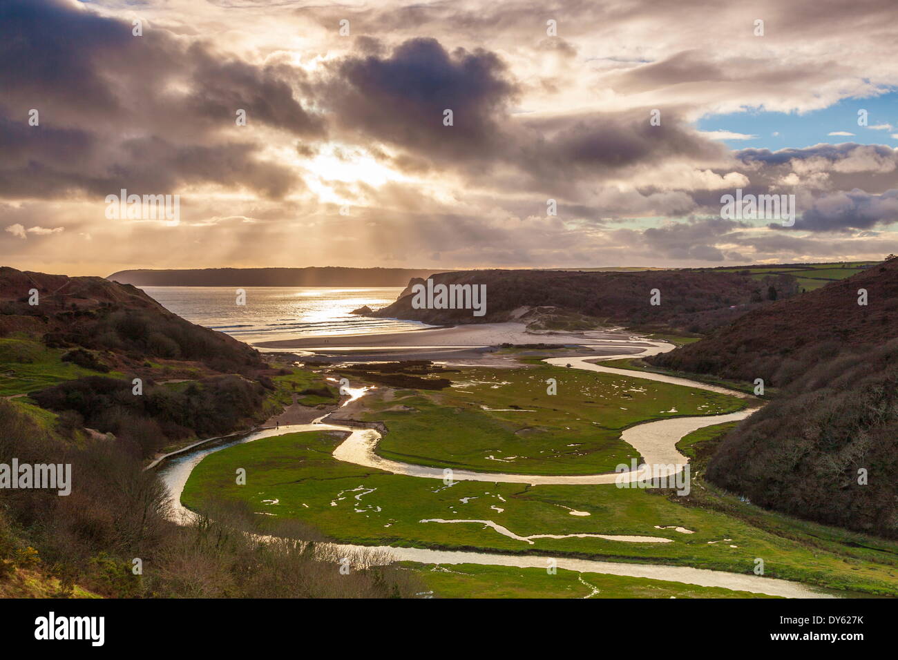 Pennard Pill, mit Blick auf Three Cliffs Bay, Gower, Wales, Vereinigtes Königreich, Europa Stockfoto