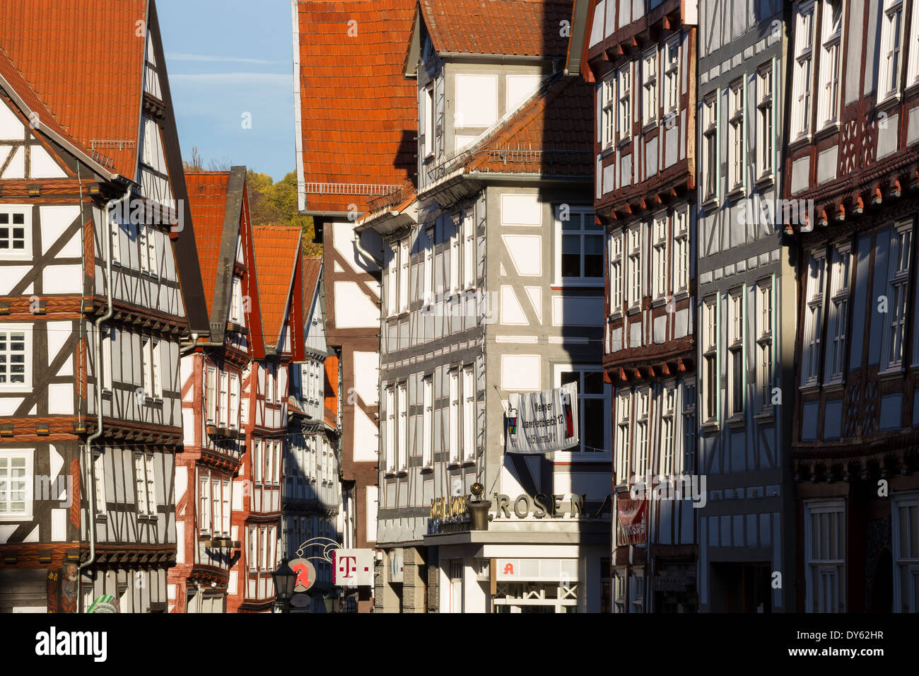Fachwerk Häuser, Am Markt, Melsungen, Hessen, Deutschland, Europa Stockfoto