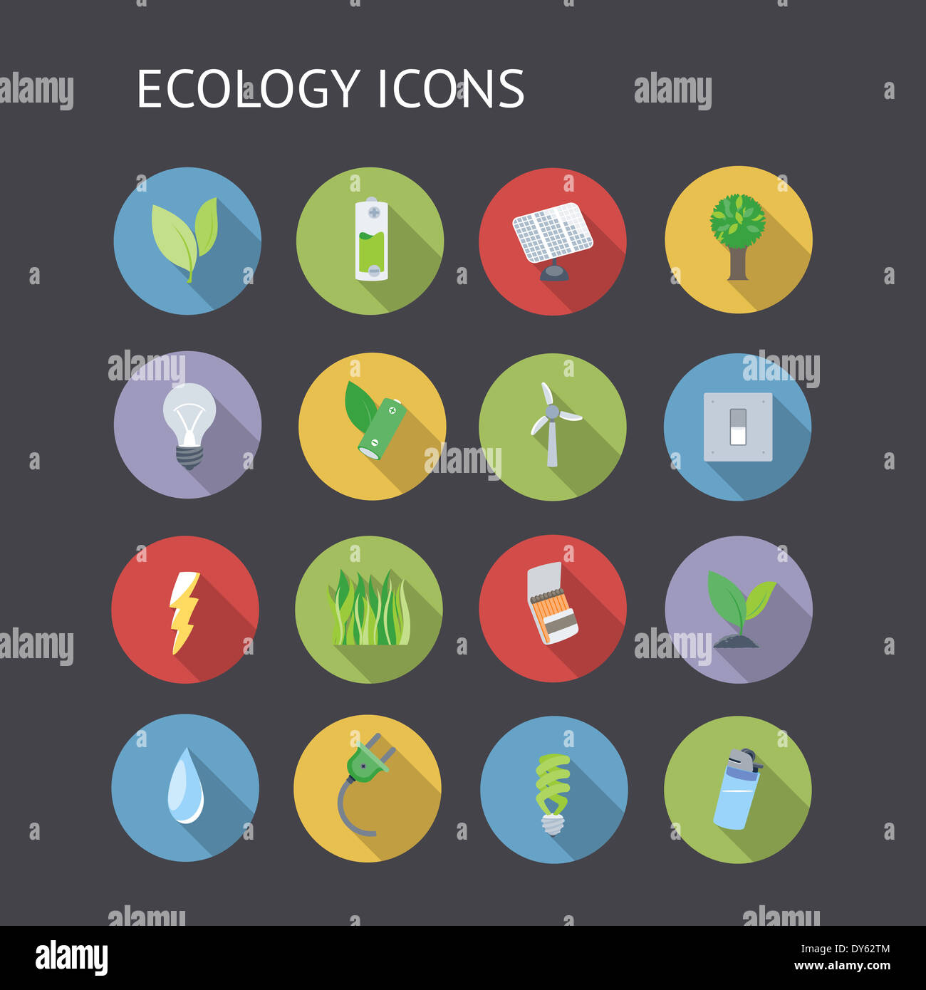 Flache Symbole für Ökologie, Natur und Energie. Raster-Version. Stockfoto