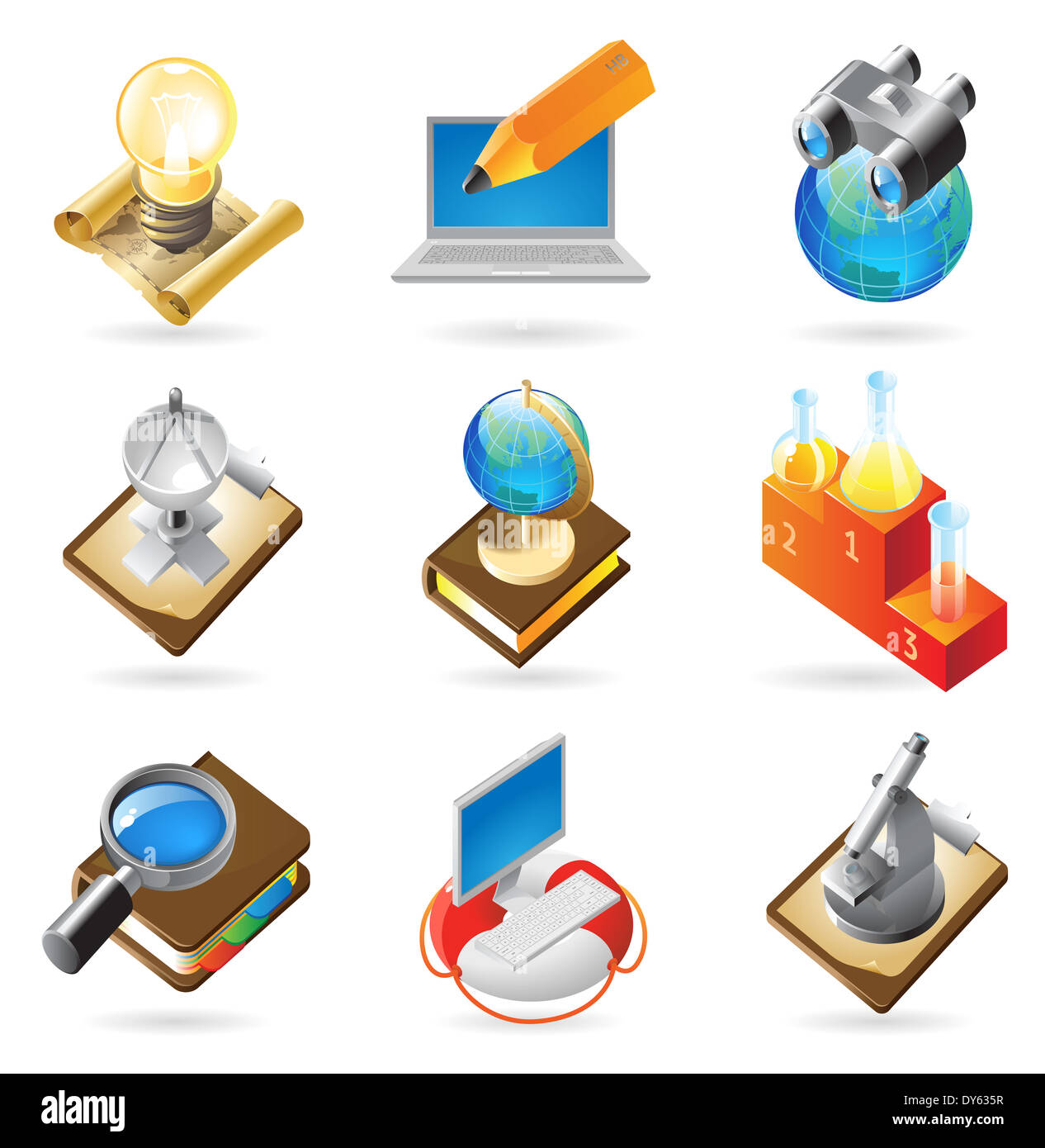 Konzept-Symbole für die Wissenschaft. Illustrationen für Dokument, Artikel oder eine Website. Stockfoto
