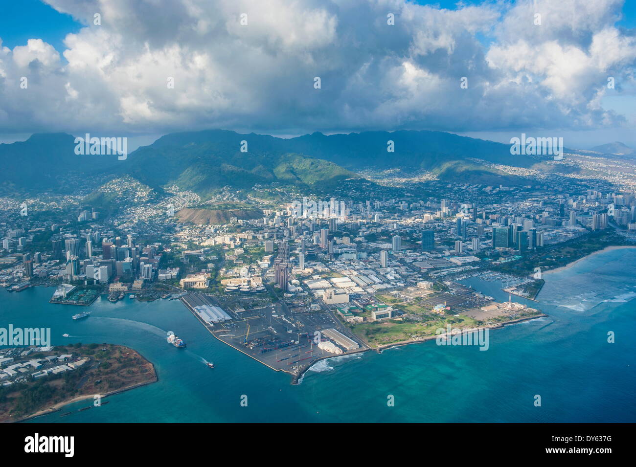 Luftaufnahmen von Honolulu, Oahu, Hawaii, Vereinigte Staaten von Amerika, Pazifik Stockfoto
