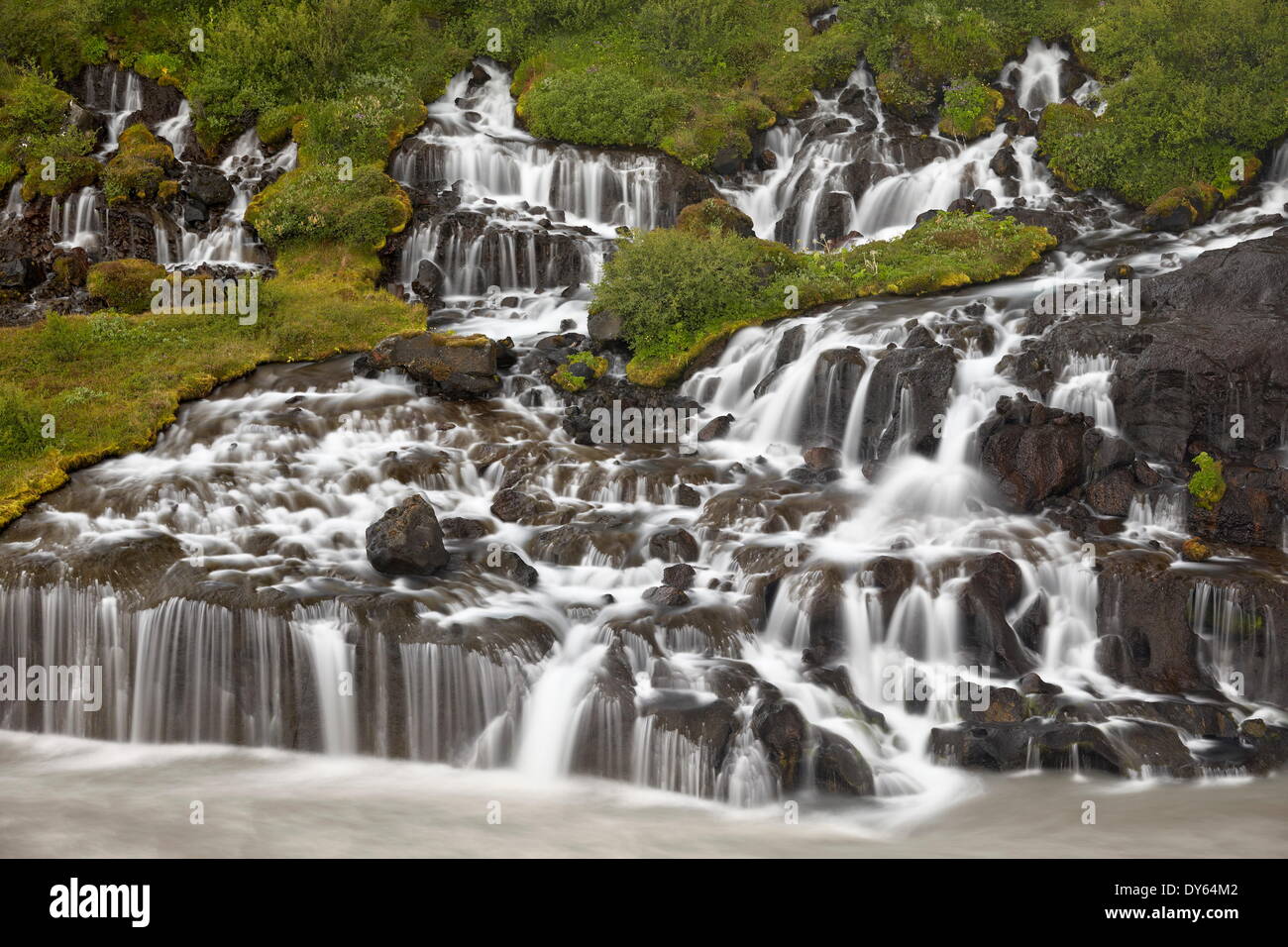 Wasserfälle Hraunfossar, Island, Polarregionen Stockfoto