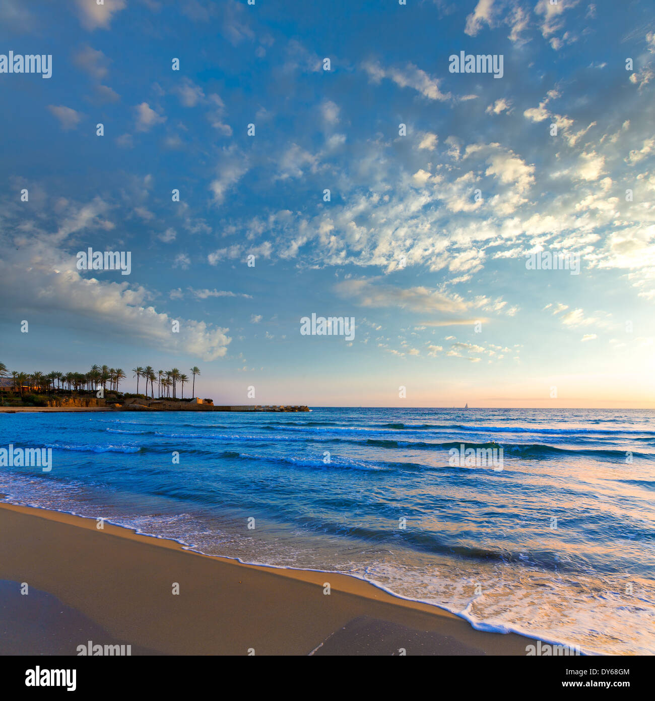 Javea Xabia El Arenal Strand Sonnenaufgang im Mittelmeer Alicante Spanien Stockfoto