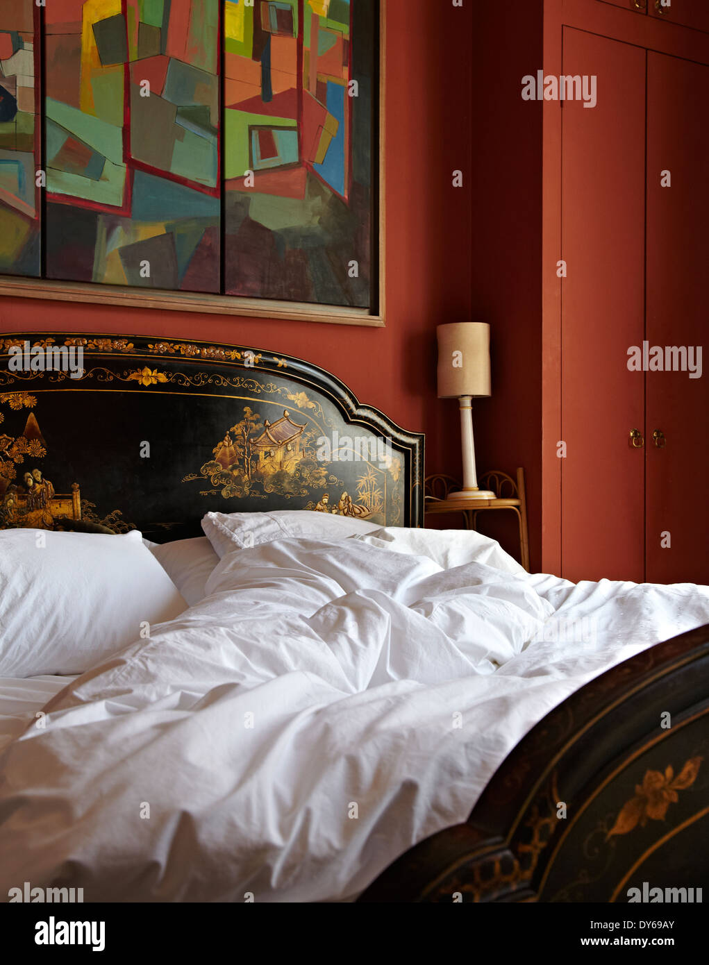 Innenarchitektur-Foto aus einem stilvollen Schlafzimmer Stockfoto