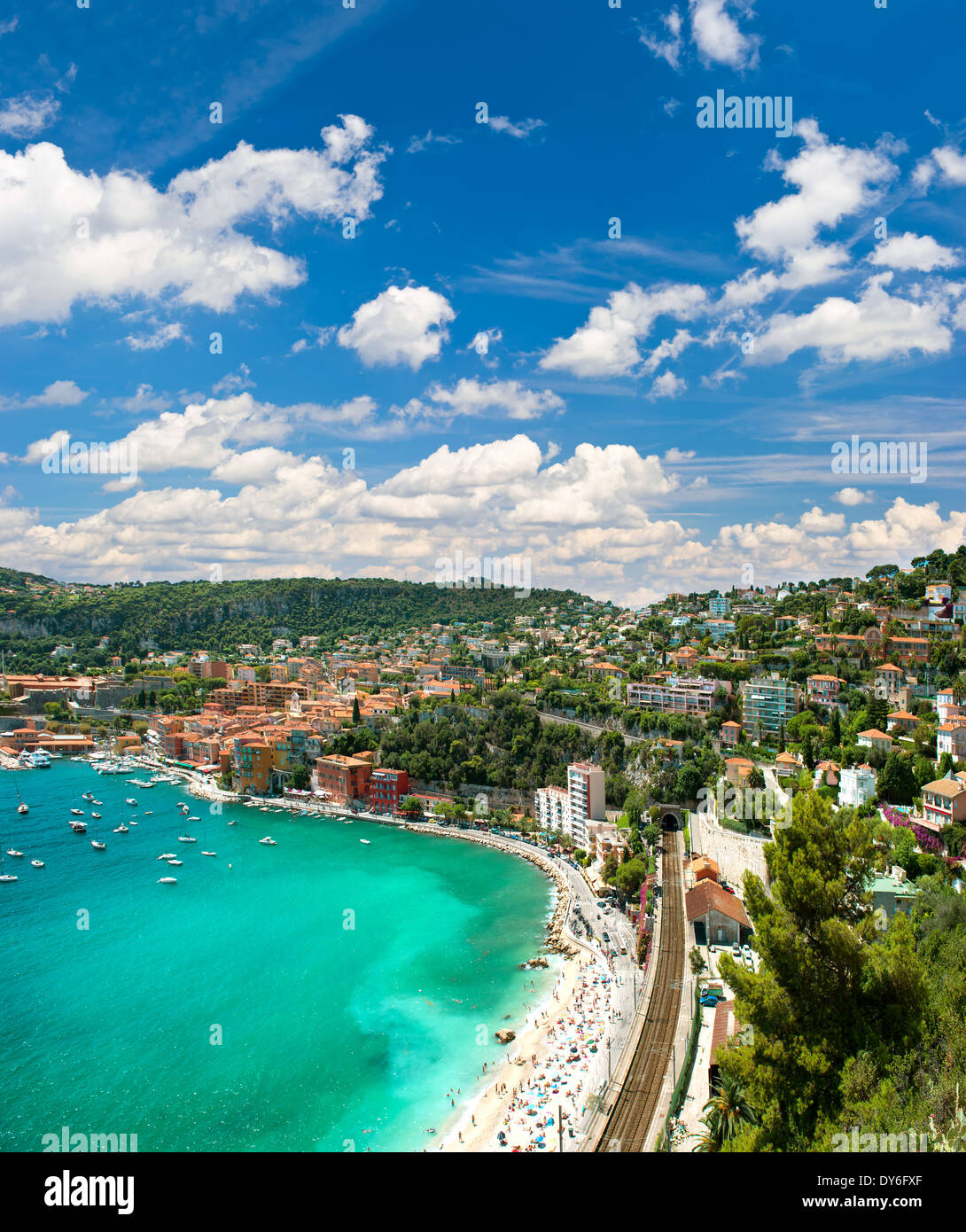 Blick auf Luxus-Resort und Bucht der Cote d ' Azur. Villefranche von Nizza, Côte d ' Azur Stockfoto