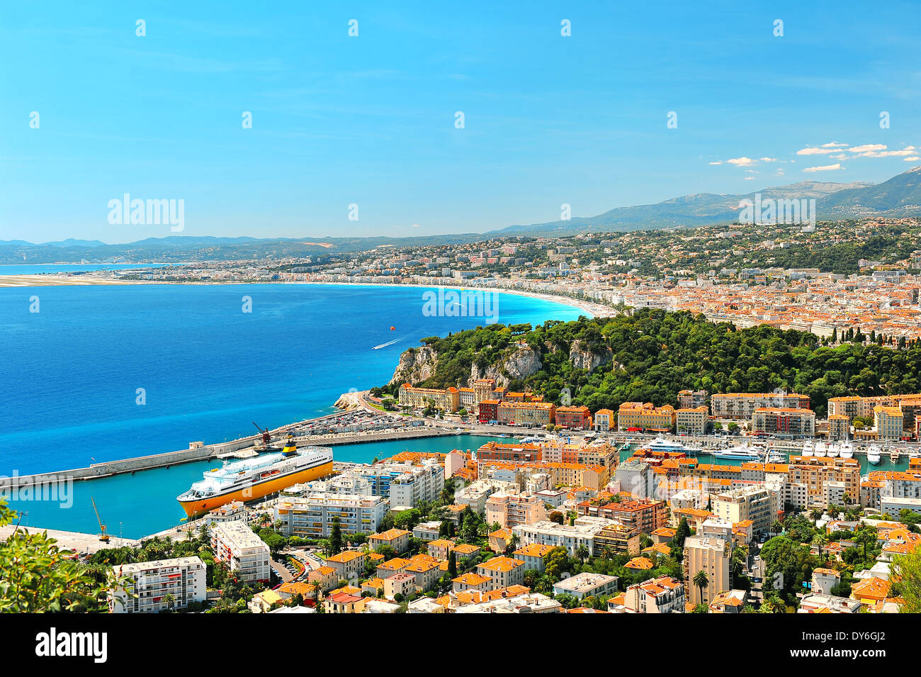 Panoramablick auf schönen, mediterranen Resort, Cote d ' Azur, Frankreich, Cote d ' Azur Stockfoto