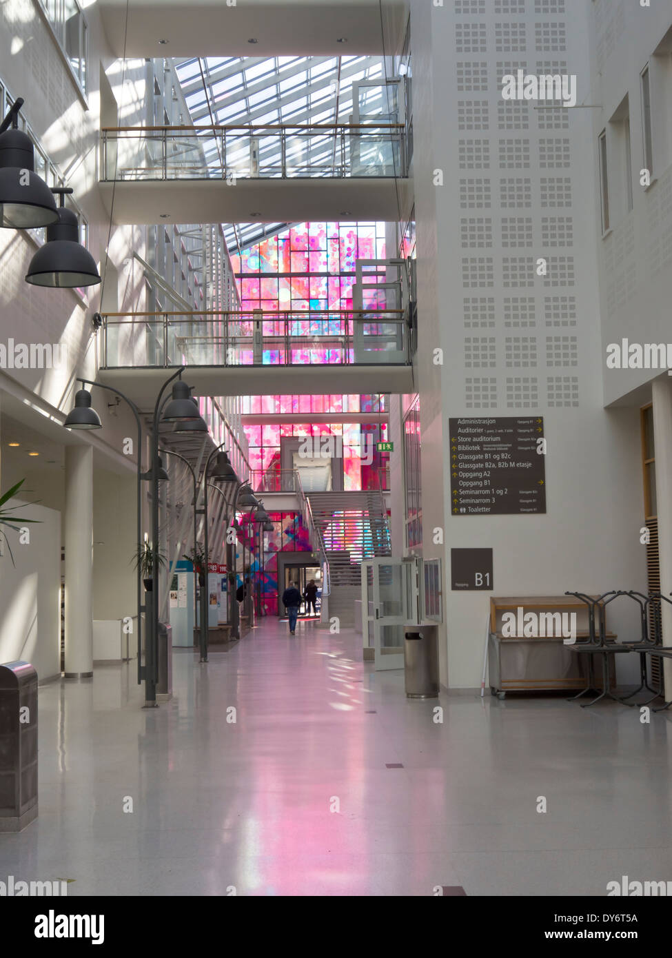 Rikshospitalet, The National Hospital, innen Ankunftsbereich "die Straße", Halle Kunst und Licht, Universitätsklinik Oslo Norwegen Stockfoto