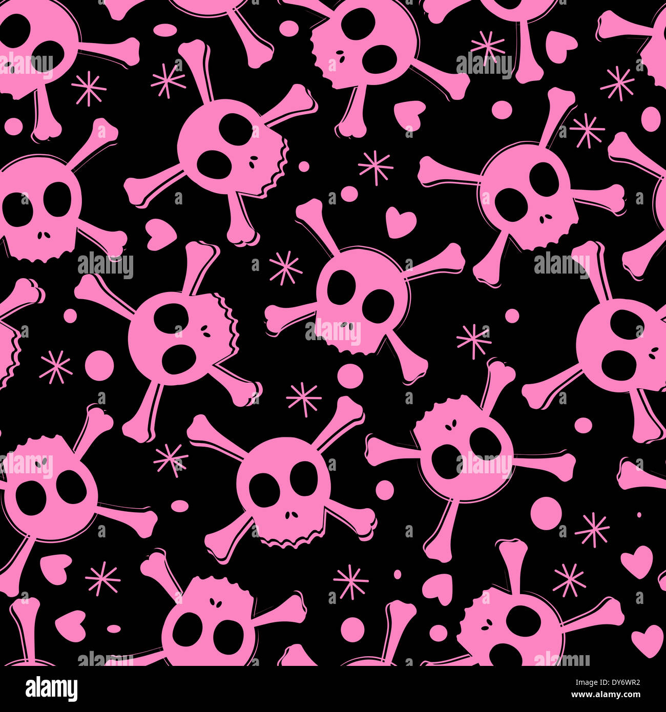 Mädchenhafte Stil Musterdesign mit Piraten-Totenkopf und Herz Stockfoto