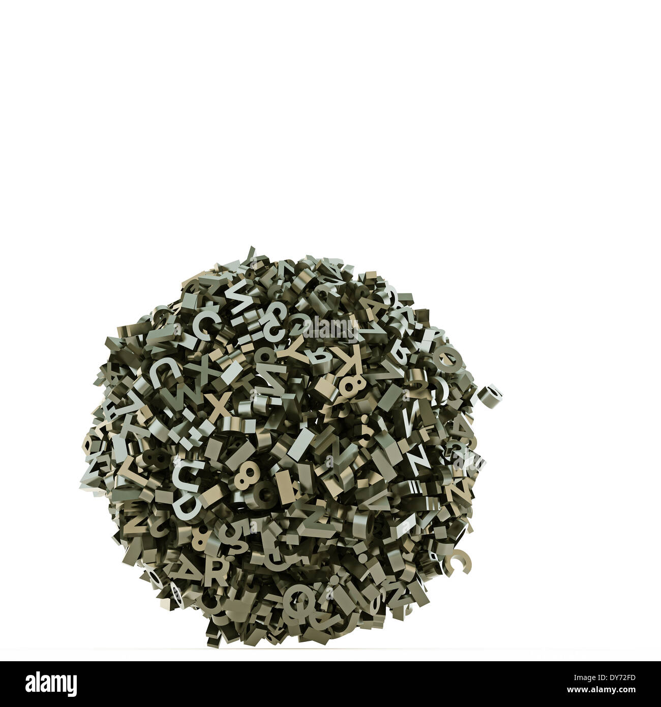 Ball der Buchstaben isoliert auf weißem Hintergrund Stockfoto