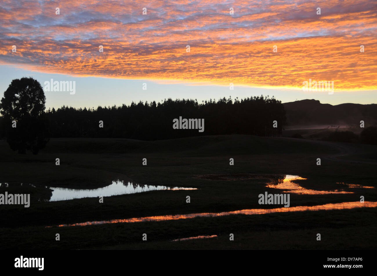 Wolken bei Sonnenaufgang in Manapouri, Südinsel, Neuseeland Stockfoto