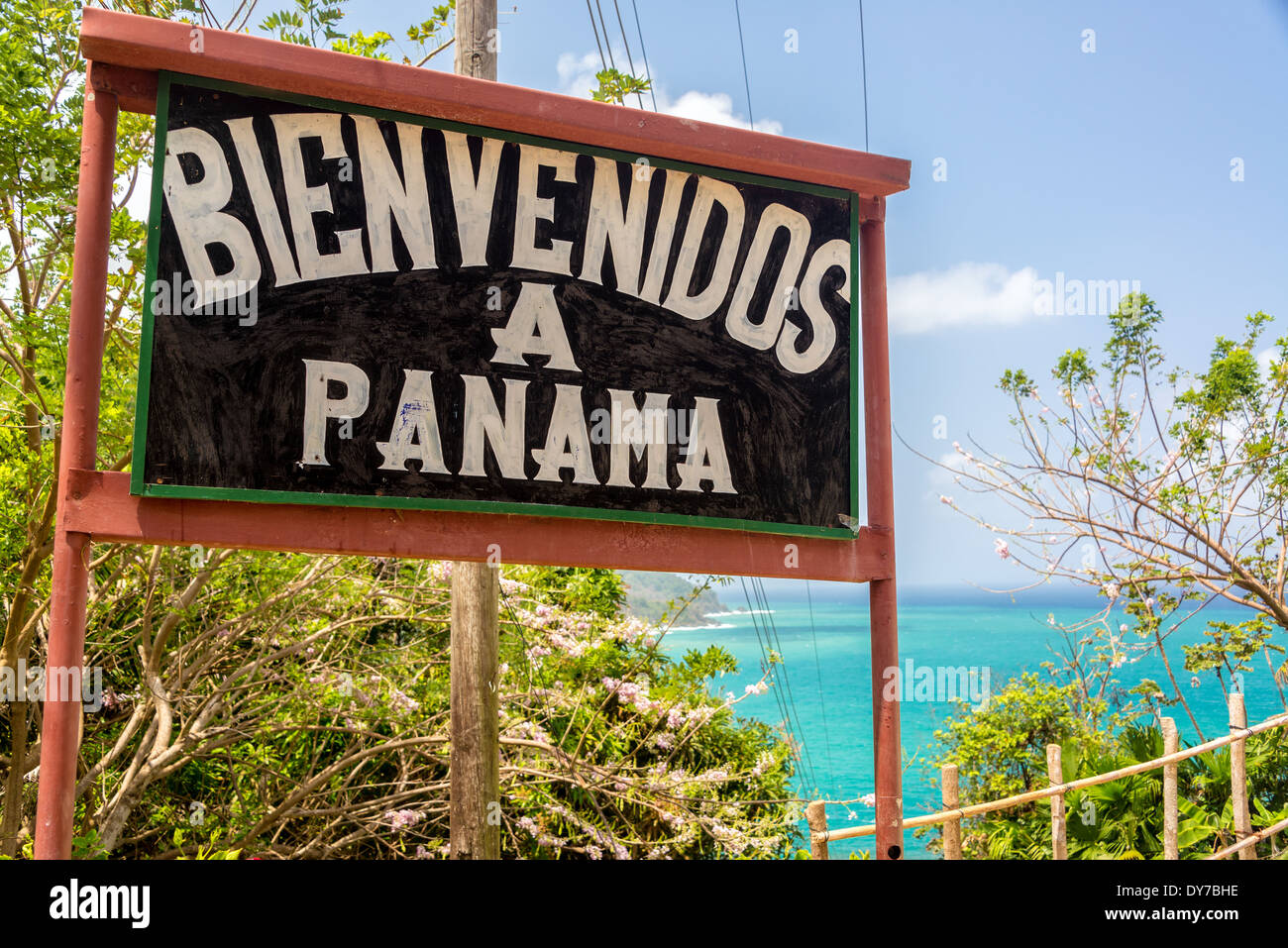 Willkommen Sie in Panama Schild an der Grenze zu Kolumbien Stockfoto