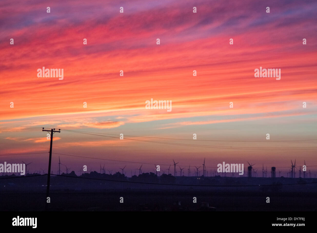 Flammenden Sonnenuntergang über Ackerland. Stockfoto