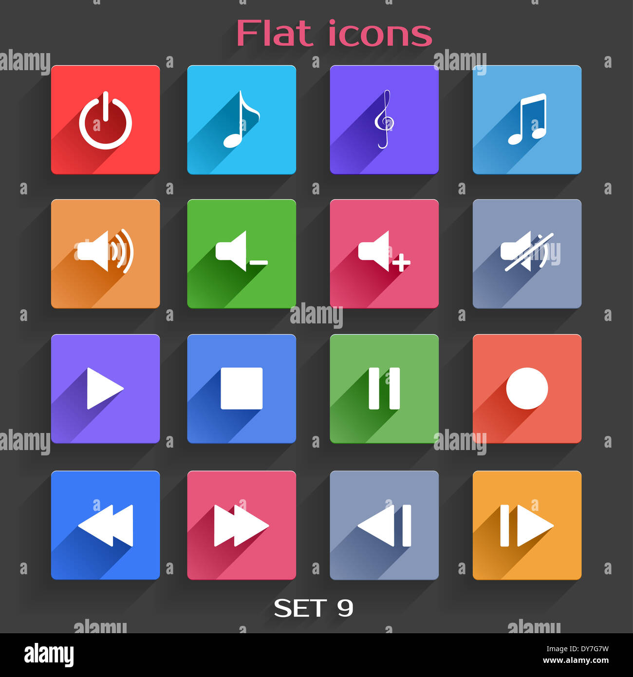 Anwendung Web Icons Set im Flat Design mit langen Schatten Stockfoto