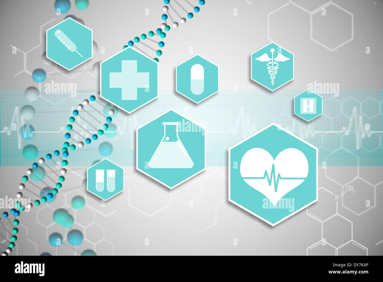 Medizinische Symbole in blau und weiß Stockfoto