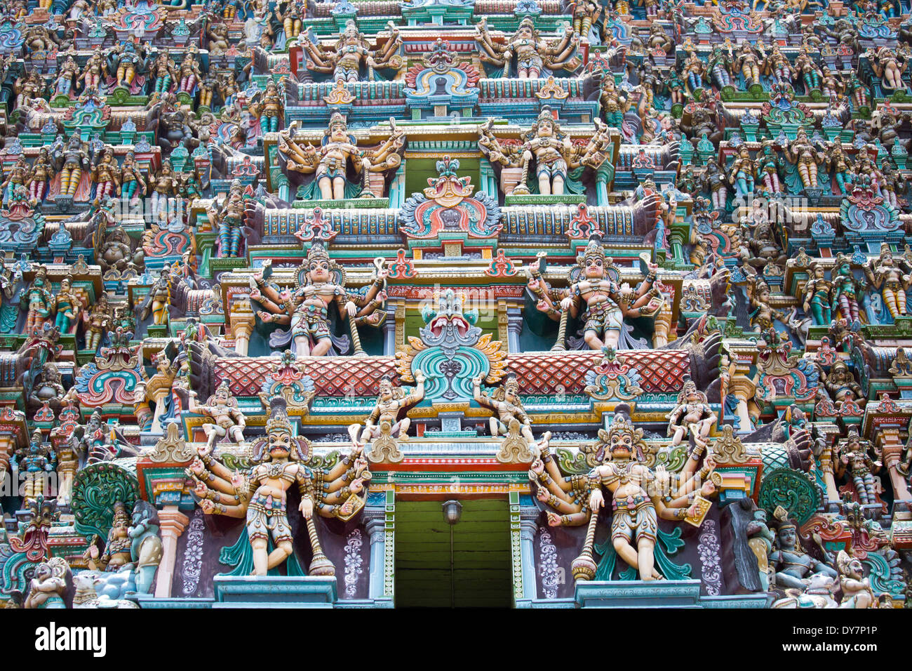Einzelheiten zu den Meenakshi Amman Tempel in Madurai, Indien Stockfoto