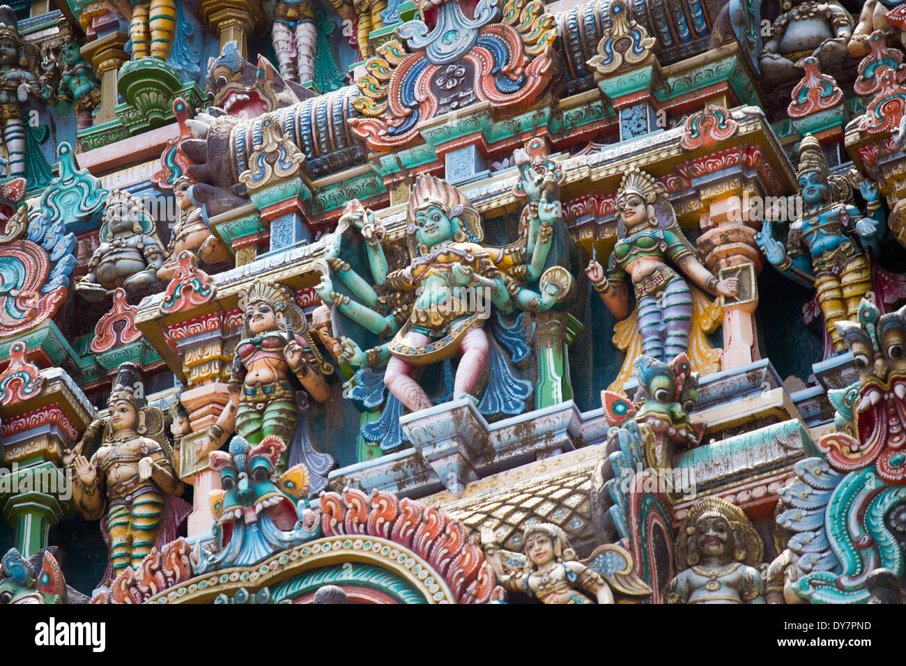 Einzelheiten zu den Meenakshi Amman Tempel in Madurai, Indien Stockfoto