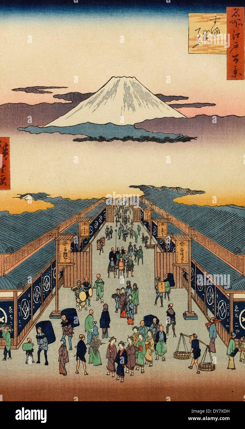 Utagawa Hiroshige 100 berühmte Ansichten von Edo - Nr. 8 Suruga-cho Stockfoto