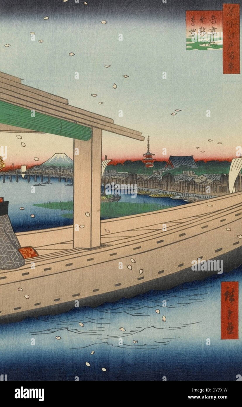 Utagawa Hiroshige 100 berühmte Ansichten von Edo - Nr. 39 Fernblick über Kinryuzan Tempel und Azuma Brücke (Azumabashi Kinryuz Stockfoto