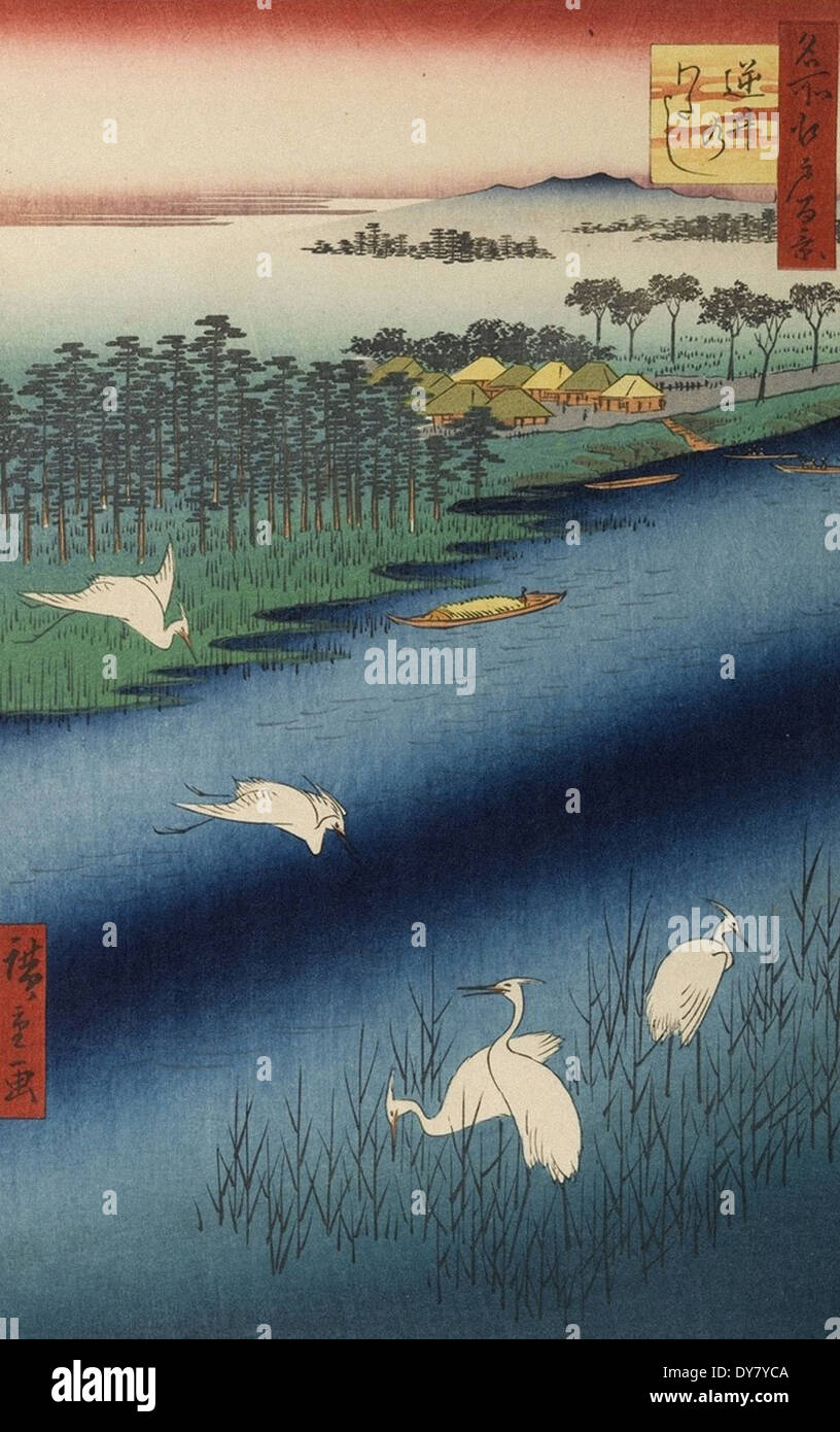 Utagawa Hiroshige 100 berühmte Ansichten von Edo - Nr. 67 Sakasai Fähre Stockfoto