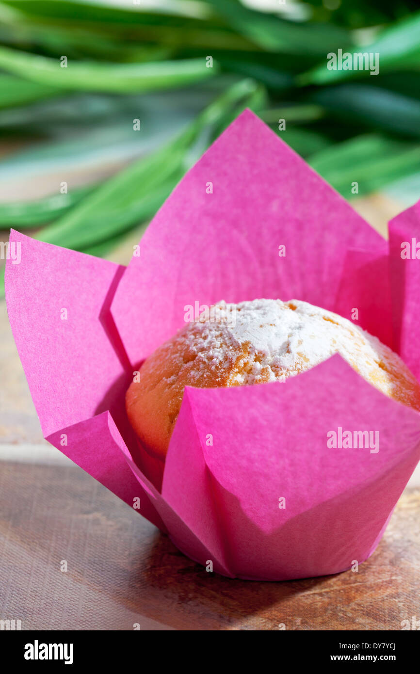 Muffin in rosa wickeln, Nahaufnahme Stockfoto