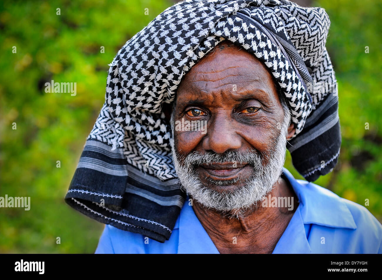 Älterer Mann mit Kopftuch, Porträt, Kerala, Südindien, Indien Stockfoto