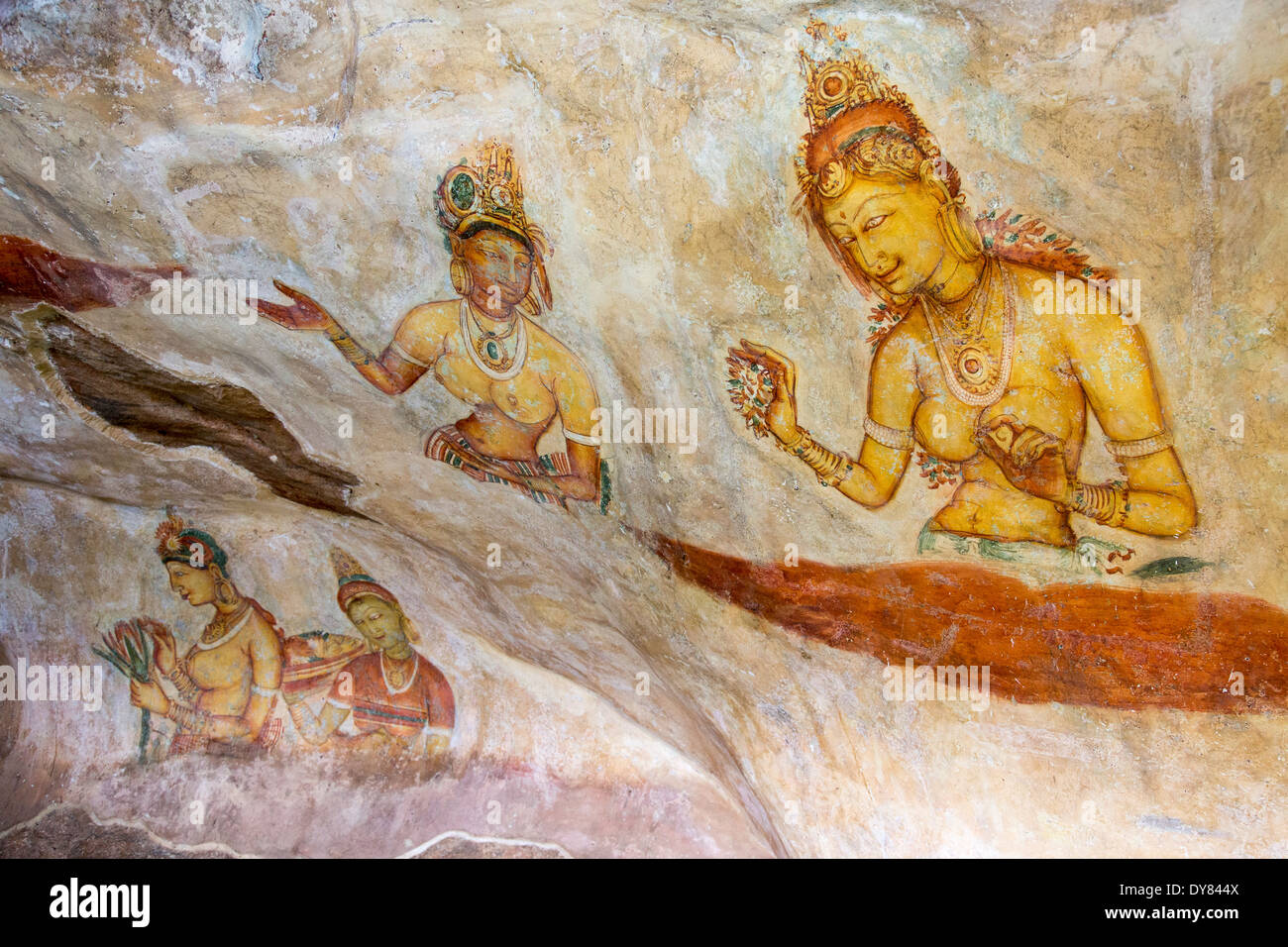 Höhle Fresken in den Ruinen von Sigiriya in Sri Lanka Stockfoto