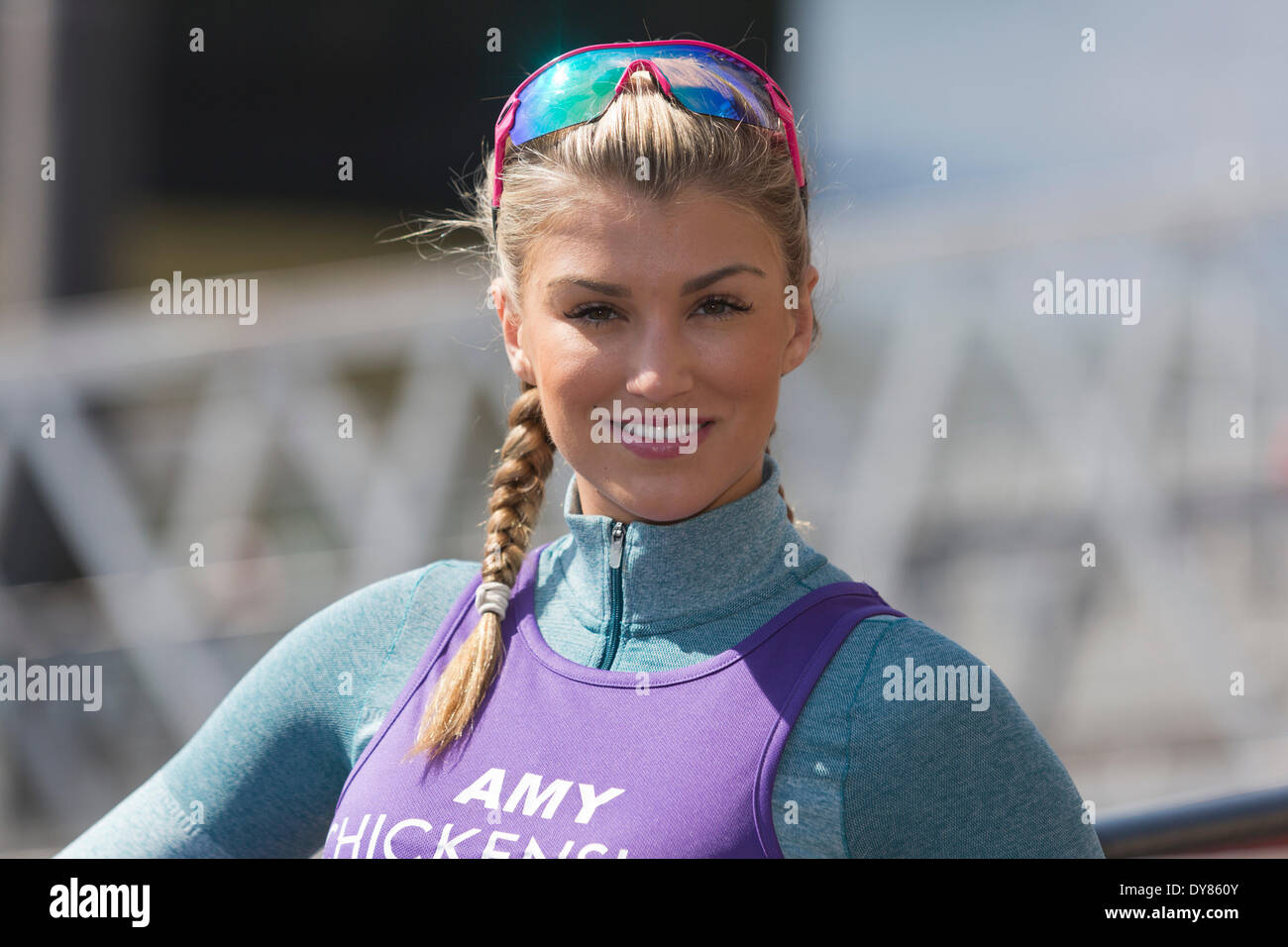 London, UK. 9. April 2014. Im Bild: Britisches Model und Miss Universum Großbritannien 2013 Amy Willerton. Fototermin für prominente London Marathon 2014 laufen. Bildnachweis: Nick Savage/Alamy Live-Nachrichten Stockfoto