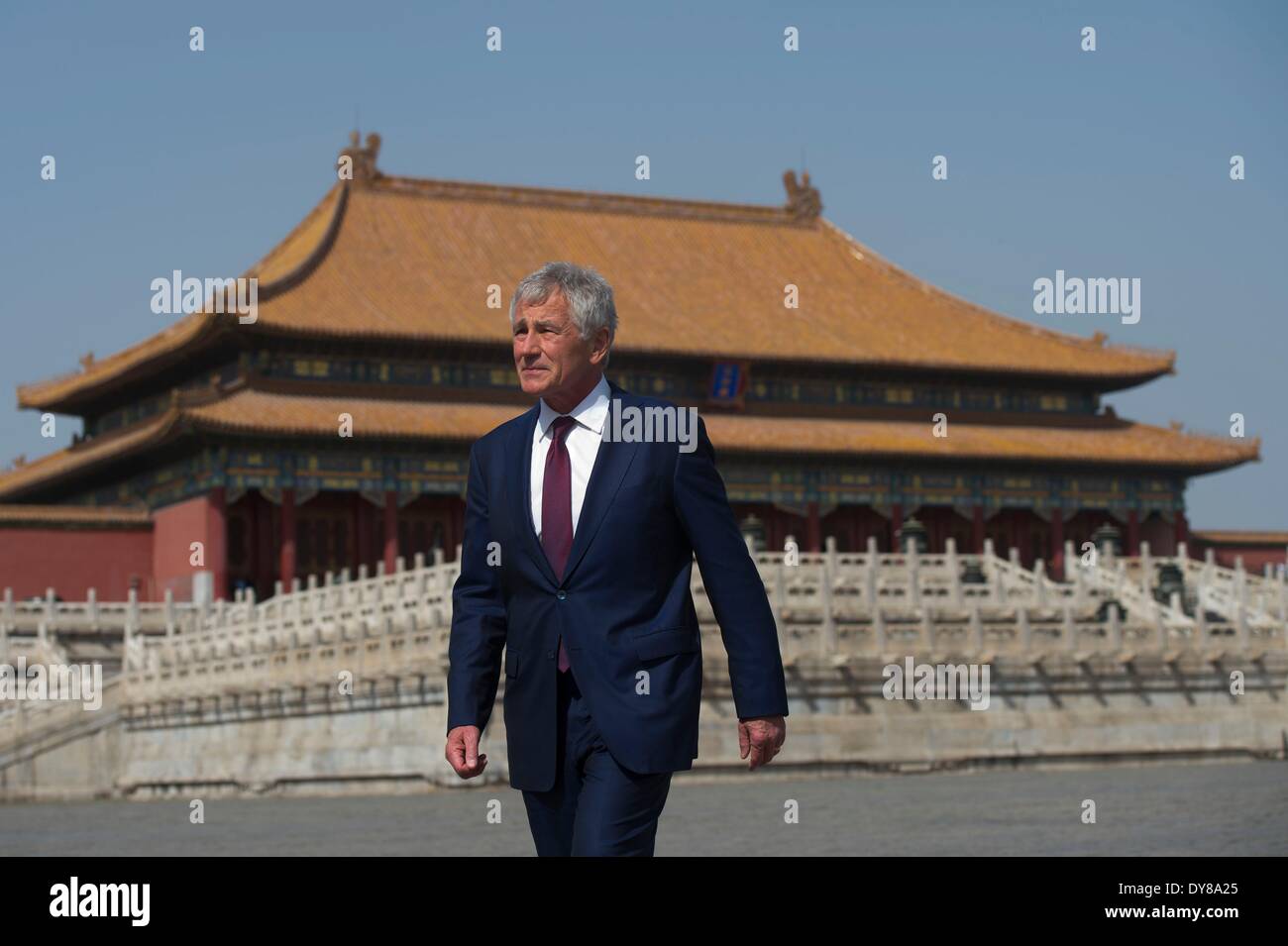 US-Verteidigungsminister Chuck Hagel tourt der verbotenen Stadt 9. April 2014 in Peking, China. Stockfoto