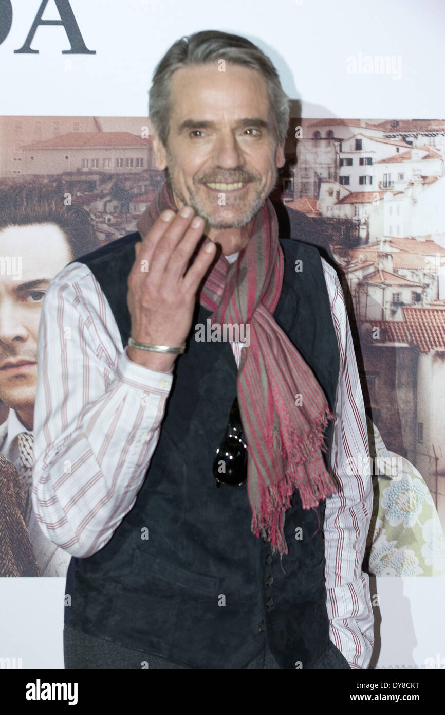 Madrid, Spanien. 9. April 2014. Schauspieler JEREMY IRONS während der Fototermin für "Nachtzug nach Lissabon" in Madrid. Bildnachweis: Oscar Gonzalez/NurPhoto/ZUMAPRESS.com/Alamy Live-Nachrichten Stockfoto