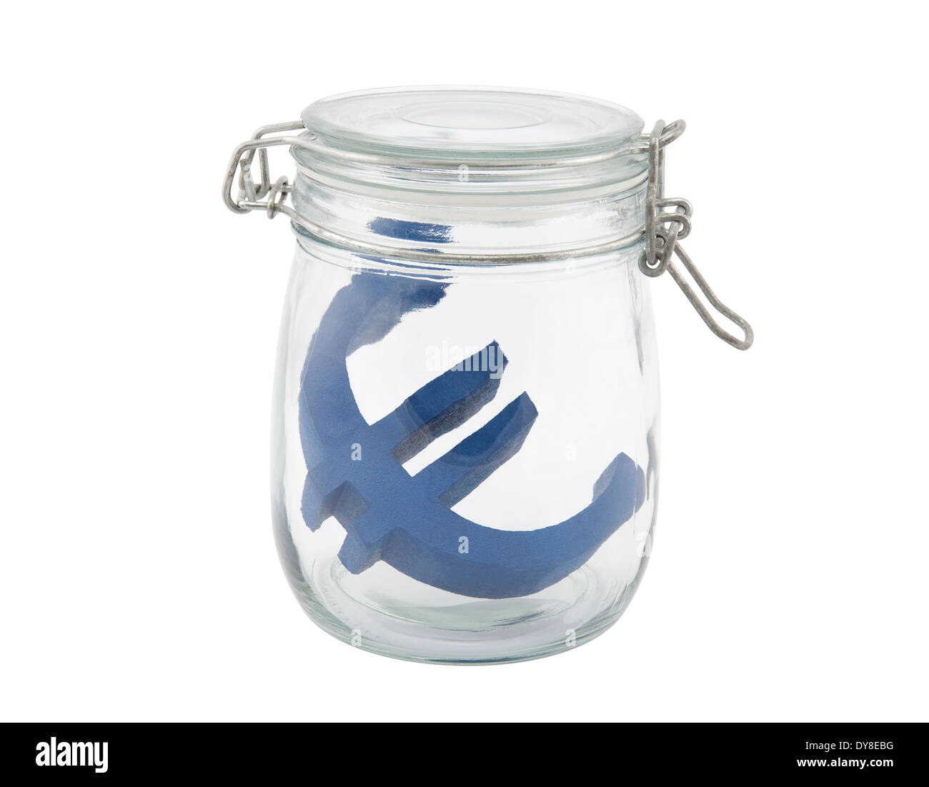 Blau Euro-Symbol in ein Glas mit Beschneidungspfad Stockfoto