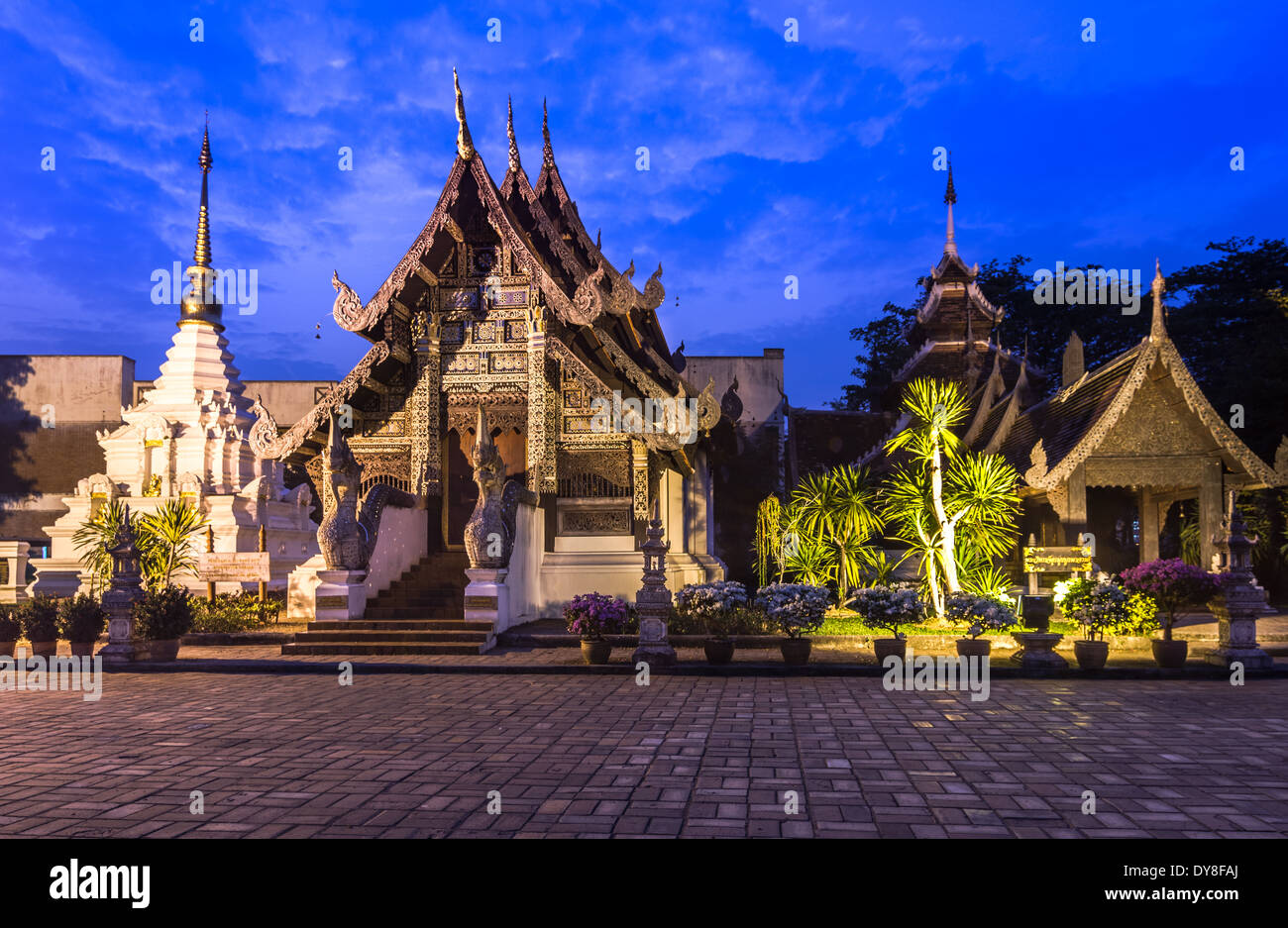 Wat Chedi Luang Tempel von Chiang Mei bei Sonnenuntergang Stockfoto