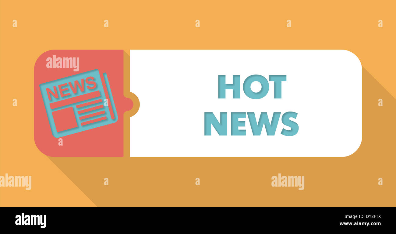 Hot News-Konzept im Flat Design auf orangem Hintergrund. Stockfoto