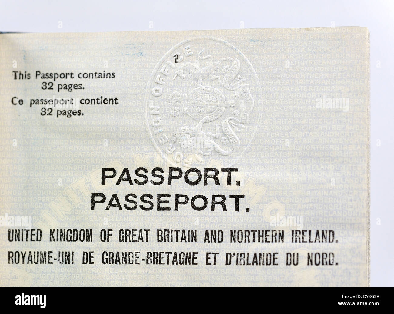 Alten britischen Pass-Seite von 1952 Stockfoto