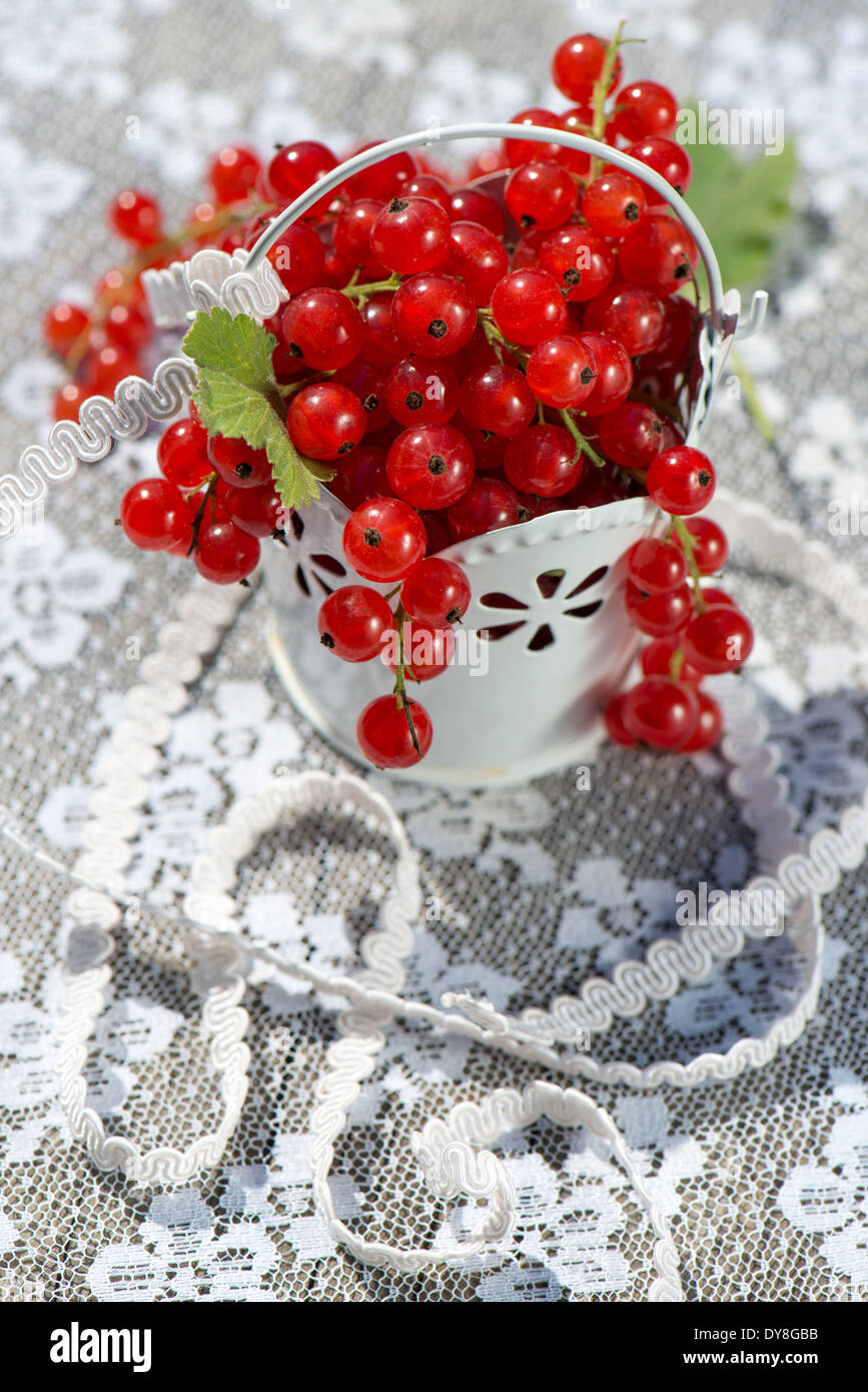 Rote Johannisbeeren in einen kleinen Korb Stockfoto