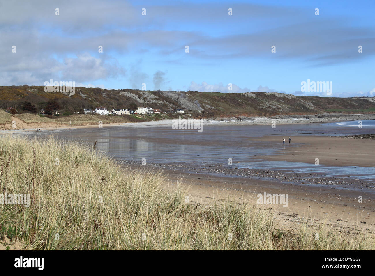 Port Eynon Bucht mit Horton Dorf und Oxwich Punkt hinaus Gower Halbinsel, Wales, Großbritannien, Deutschland, UK, Europa Stockfoto