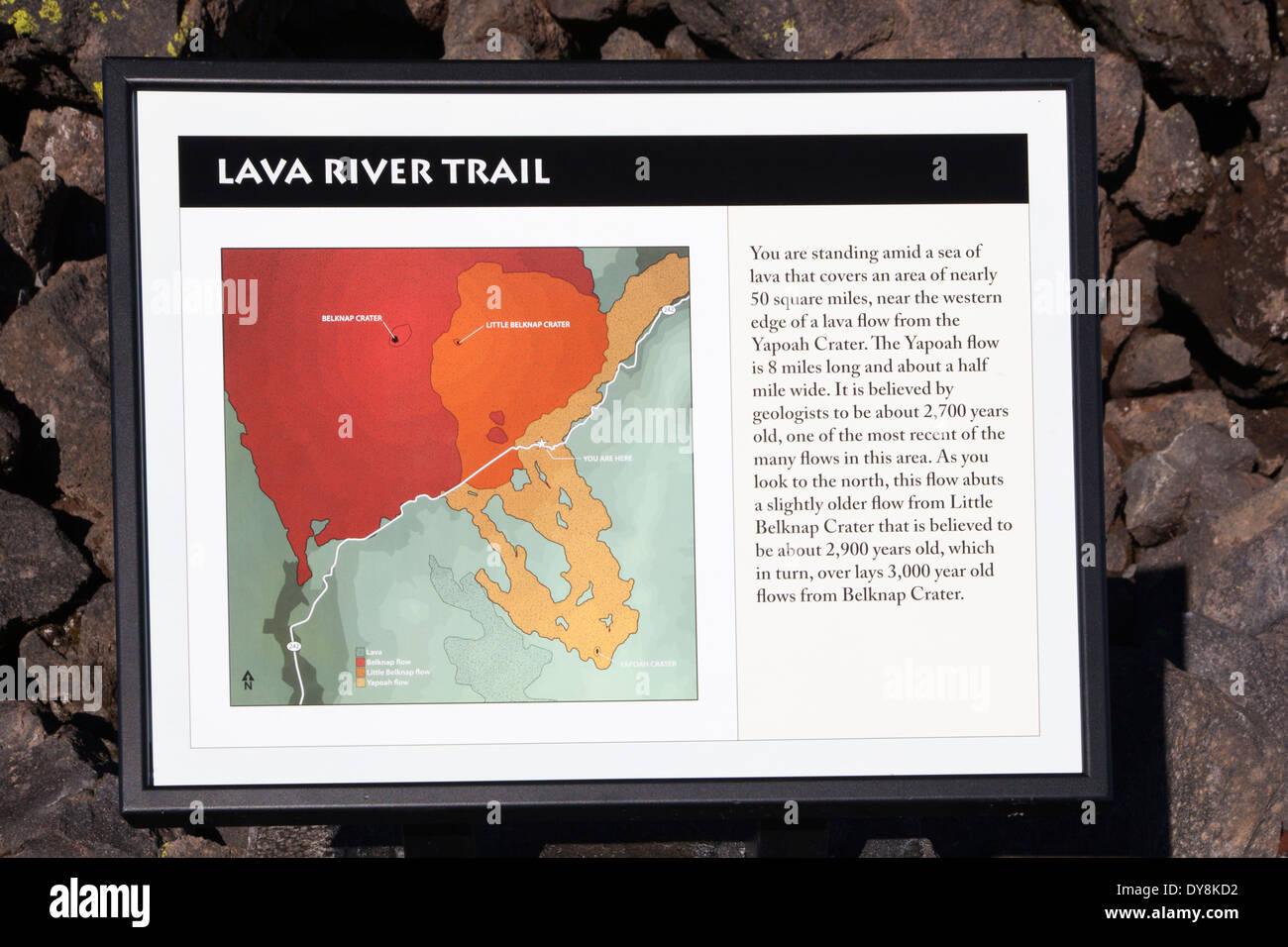 USA, Oregon, Willamette National Forest, Lava River Trail Zeichen Stockfoto