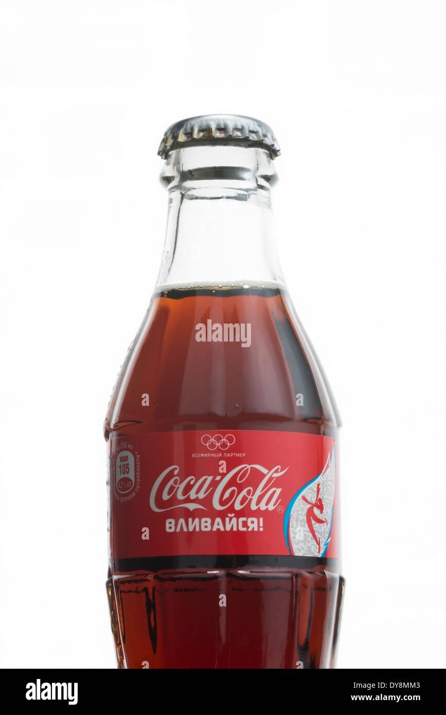 Festschrift 25 cl Flasche Coca-Cola produziert für die Winterspiele 2014 Sotschi in Russland. Stockfoto