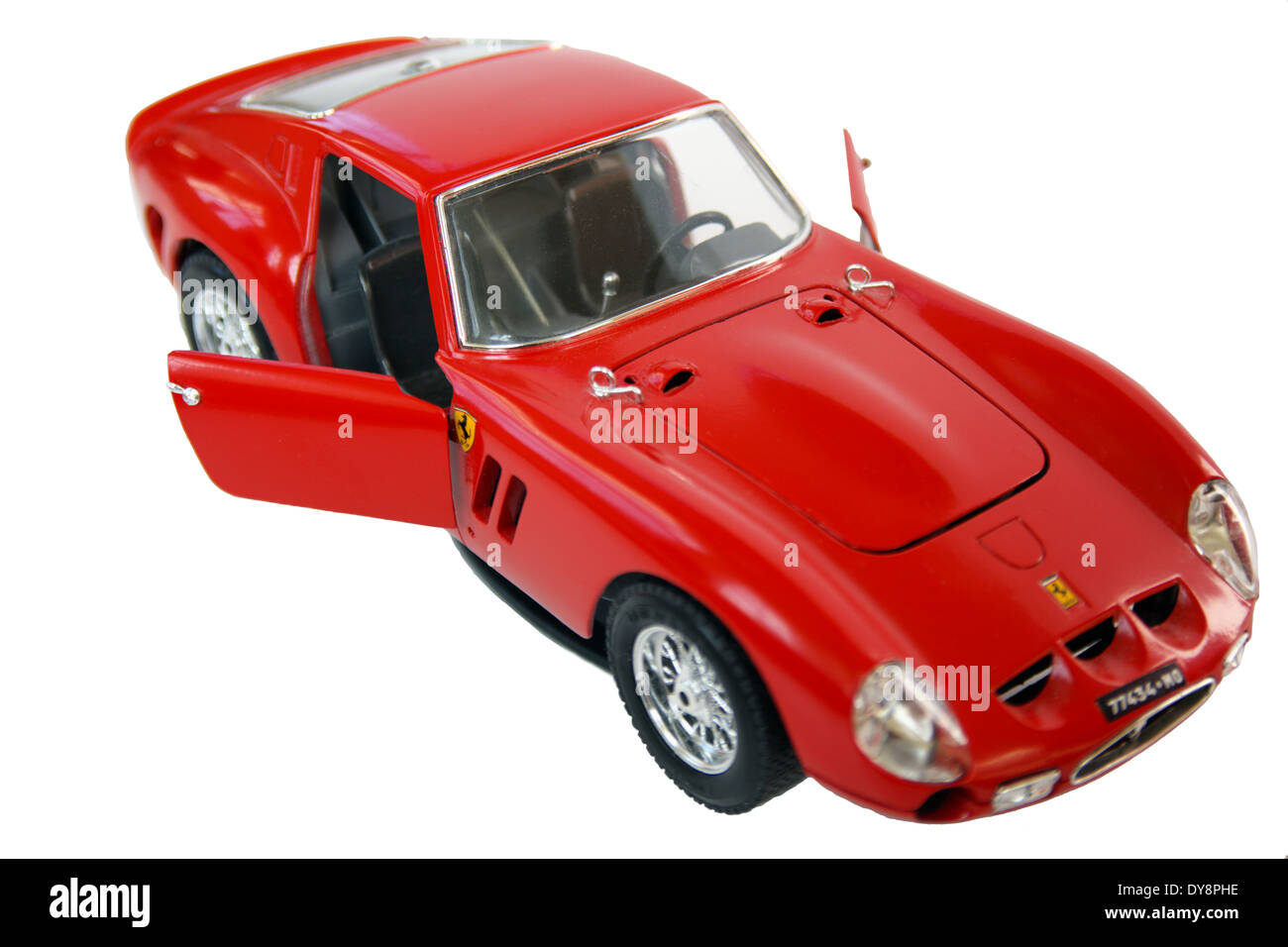Ferrari GTO Diecast 1962 Modellauto von Verkaufs isoliert auf einem weißen Hintergrund. Stockfoto