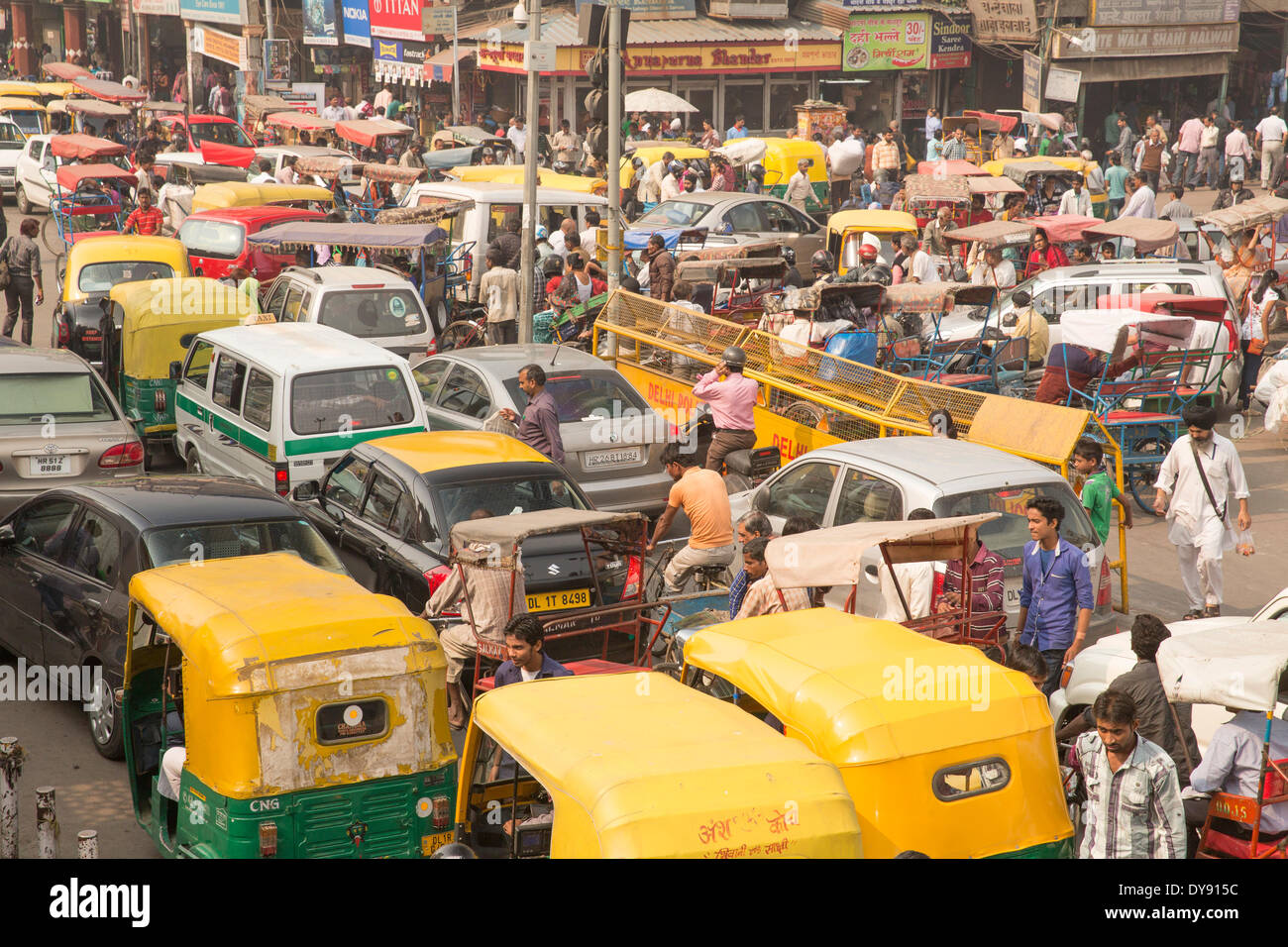 Verkehr, Delhi, Asien, Stadt, Stadt, Markt, Autos, Autos, viele, Stau Stockfoto