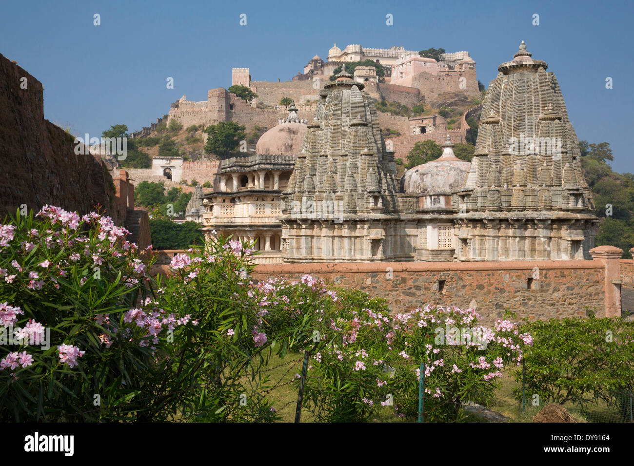 Fort, Kumbhalgarh, Rajasthan, Wand, gerahmt, Asien, Indien, Stockfoto