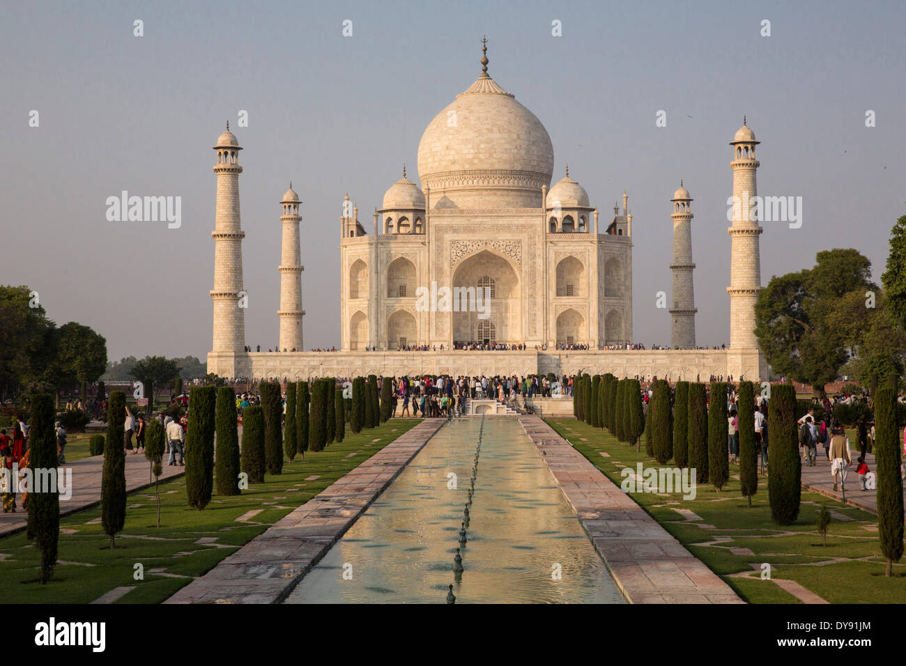 Taj Mahal, Agra, Uttar Pradesh, Mausoleum, Asien, Minarett, Park, Stockfoto