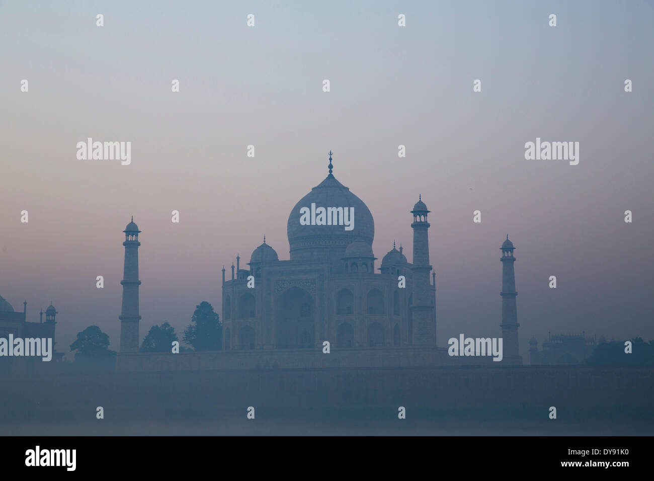 Taj Mahal, Agra, Uttar Pradesh, Mausoleum, Asien, Minarett, Dämmerung, Dämmerung, Stockfoto