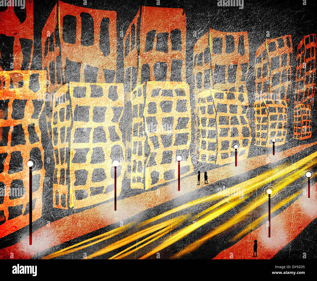 Verkehr in der Stadt Orange und schwarz digitale Illustration Stockfoto