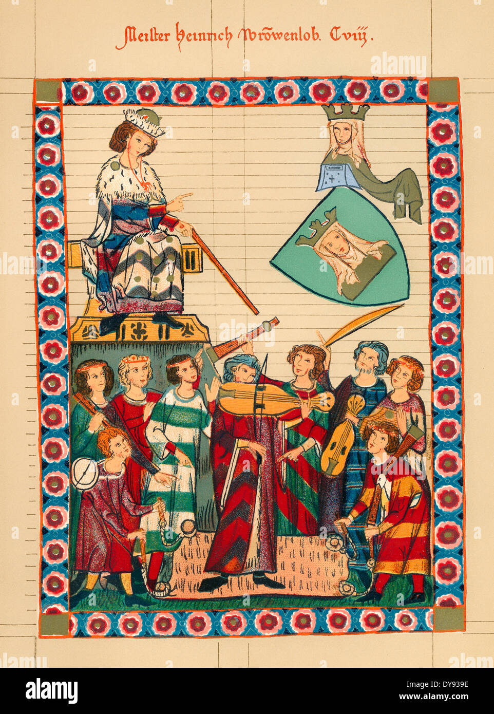 Heinrich Frauenlob oder Heinrich von Meißen, 13. Jahrhundert, eine mittelhochdeutsche Dichter und Minnesänger, Faksimile Codex Manesse Stockfoto