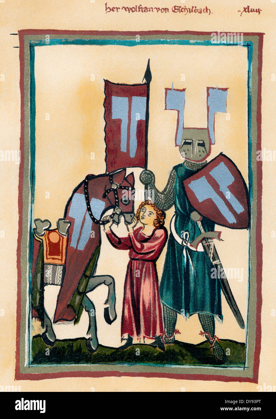 Faksimile des Codex Manesse, Wolfram von Eschenbach, c. 1170 - c. 1220, ein deutscher Ritter und Dichter, Stockfoto