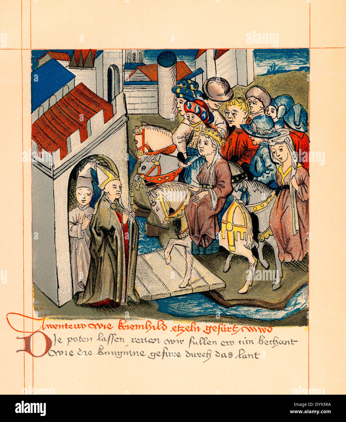 Faksimile, das Nibelungenlied oder das Lied der Nibelungen, ein episches Gedicht in mittelhochdeutschen Hundeshagener Codex, Frau Keim. Stockfoto