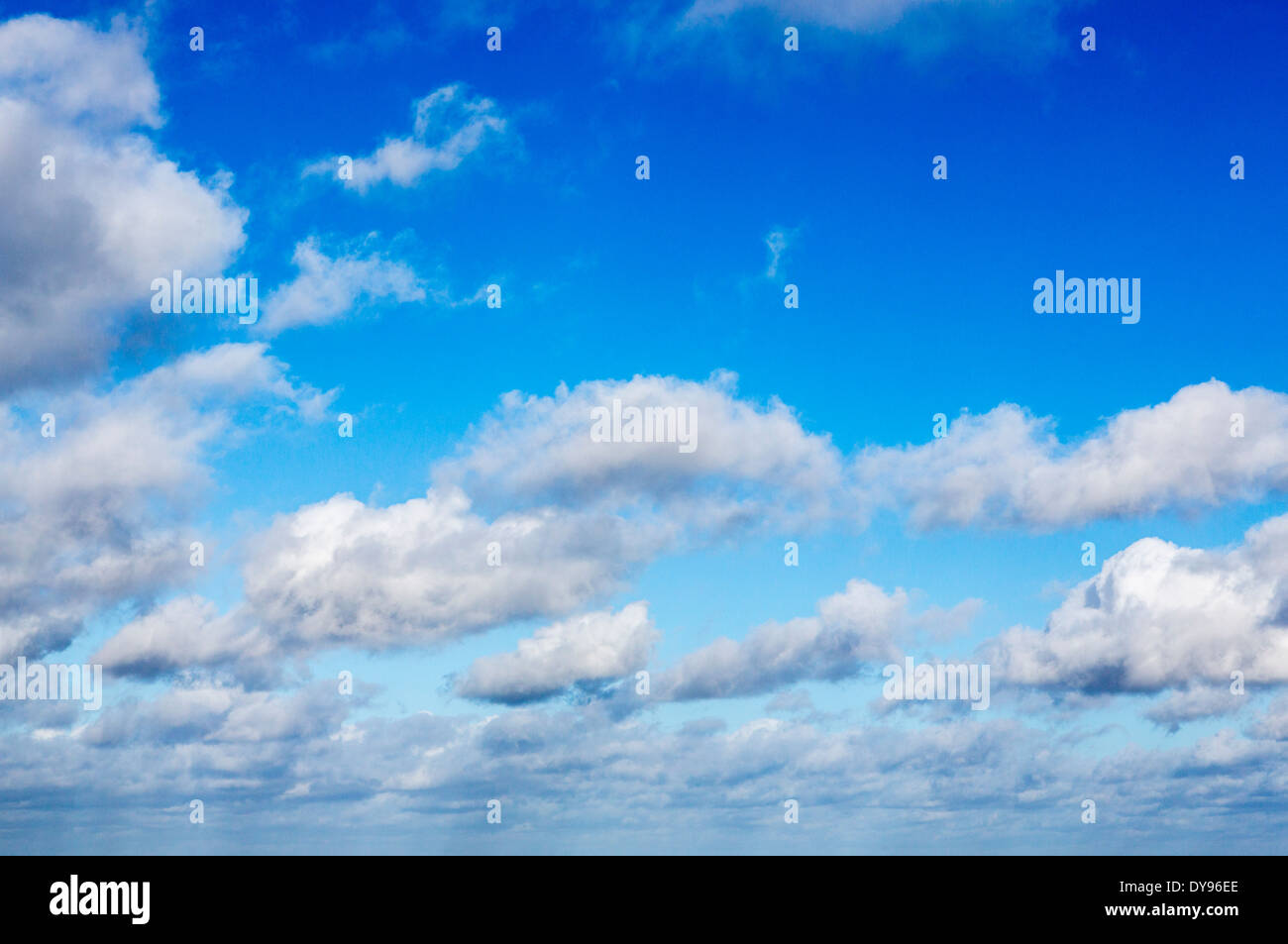 Flauschigen weißen Cumulus-Wolken im azurblauen Himmel über Südengland Stockfoto