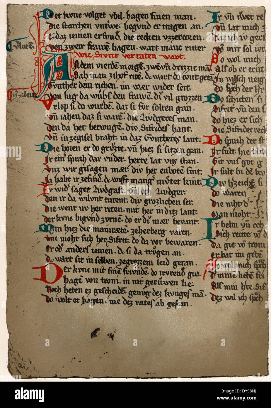 Das Nibelungenlied oder das Lied der Nibelungen, ein episches Gedicht in mittelhochdeutschen Hundeshagener Codex, 15. Jahrhundert Stockfoto